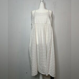 Gudrun Sjoden White Cotton Dress Sundress Textured Zigzag Pattern Oversized XL
